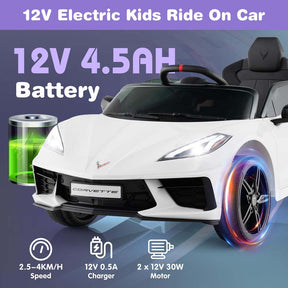 12V Licensed Chevrolet Corvette C8 Kids Ride On Car, Electric Toy Car with Remote Control, 4-Wheel Spring Suspension