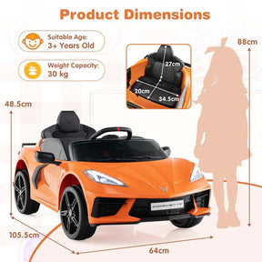 12V Licensed Chevrolet Corvette C8 Kids Ride On Car, Electric Toy Car with Remote Control, 4-Wheel Spring Suspension