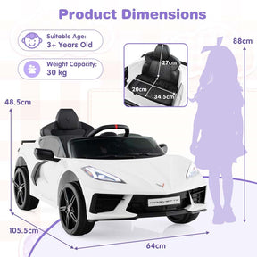 12V Licensed Chevrolet Corvette C8 Kids Ride On Car, Electric Toy Car with Remote Control, 4-Wheel Spring Suspension