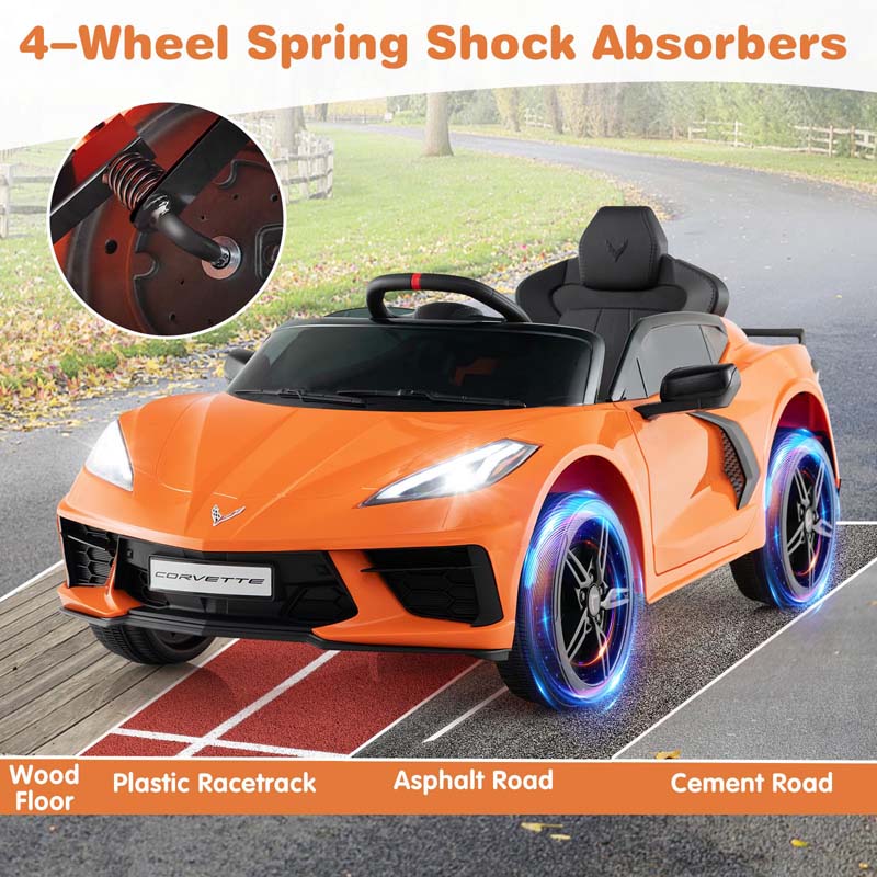 12V Licensed Chevrolet Corvette C8 Kids Ride On Car, Electric Toy Car with Remote Control, 4-Wheel Spring Suspension