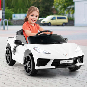 12V Licensed Chevrolet Corvette C8 Kids Ride On Car, Electric Toy Car with Remote Control, 4-Wheel Spring Suspension