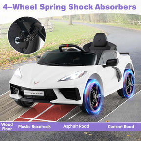 12V Licensed Chevrolet Corvette C8 Kids Ride On Car, Electric Toy Car with Remote Control, 4-Wheel Spring Suspension