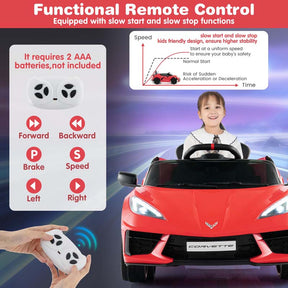 12V Licensed Chevrolet Corvette C8 Kids Ride On Car, Electric Toy Car with Remote Control, 4-Wheel Spring Suspension