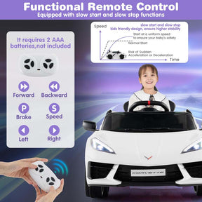 12V Licensed Chevrolet Corvette C8 Kids Ride On Car, Electric Toy Car with Remote Control, 4-Wheel Spring Suspension