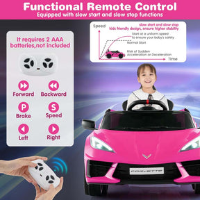 12V Licensed Chevrolet Corvette C8 Kids Ride On Car, Electric Toy Car with Remote Control, 4-Wheel Spring Suspension