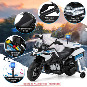 Licensed BMW Kids Ride On Police Motorcycle, 12V Battery Powered Cop Dirt Bike with Training Wheels, Siren Light, MP3, Music