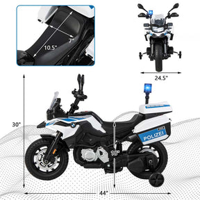 Licensed BMW Kids Ride On Police Motorcycle, 12V Battery Powered Cop Dirt Bike with Training Wheels, Siren Light, MP3, Music