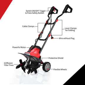 14/17-Inch Electric Tiller Cultivator, Powerful Tillers w/9-Inch Tilling Depth, 4/6 Tines, Rototillers Tool for Garden Lawn Soil Digging