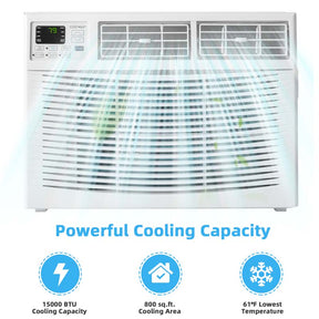 15000 BTU Quiet Window Air Conditioner with Remote & ECO Mode, Energy Star Certified 3-in-1 Window AC Unit with Dehumidifier