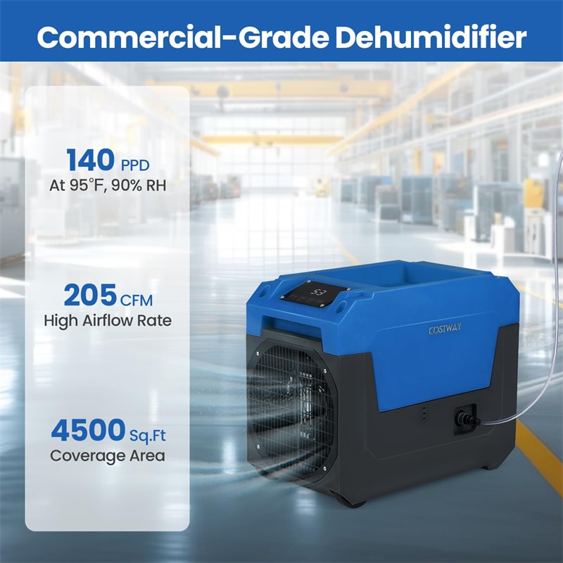 140 Pints Commercial Dehumidifier with Pump & Drain Hose, Portable Industrial Dehumidifier for 1800 Sq.Ft, Basements, Water Damage, Job Sites