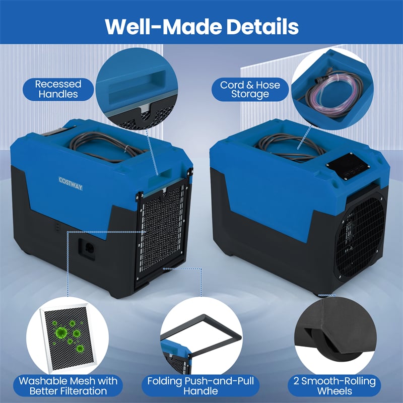 140 Pints Commercial Dehumidifier with Pump & Drain Hose, Portable Industrial Dehumidifier for 1800 Sq.Ft, Basements, Water Damage, Job Sites