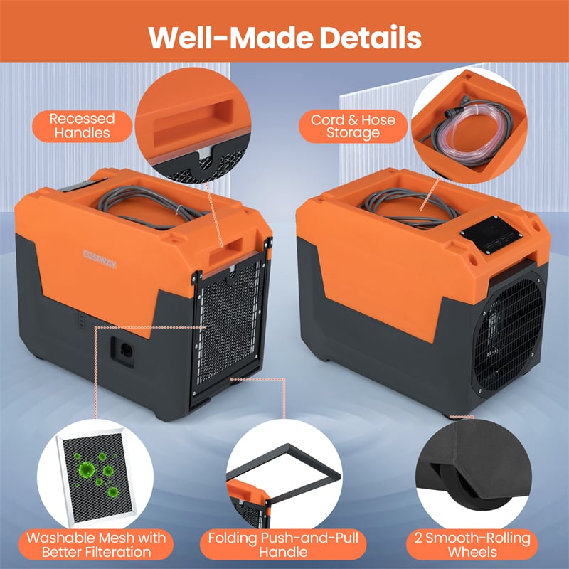 140 Pints Commercial Dehumidifier with Pump & Drain Hose, Portable Industrial Dehumidifier for 1800 Sq.Ft, Basements, Water Damage, Job Sites