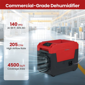 140 Pints Commercial Dehumidifier with Pump & Drain Hose, Portable Industrial Dehumidifier for 1800 Sq.Ft, Basements, Water Damage, Job Sites