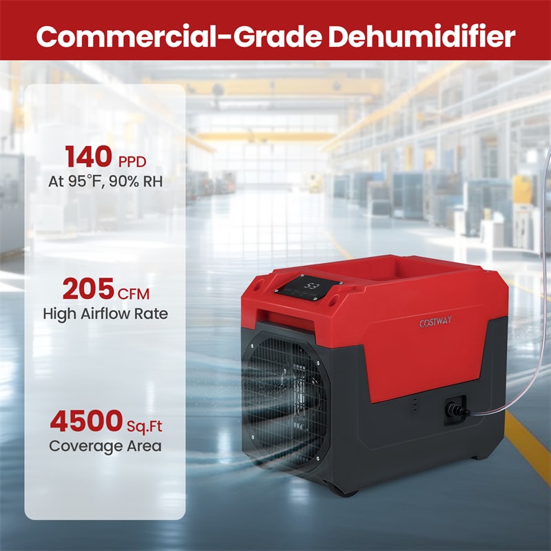140 Pints Commercial Dehumidifier with Pump & Drain Hose, Portable Industrial Dehumidifier for 1800 Sq.Ft, Basements, Water Damage, Job Sites