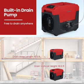 140 Pints Commercial Dehumidifier with Pump & Drain Hose, Portable Industrial Dehumidifier for 1800 Sq.Ft, Basements, Water Damage, Job Sites