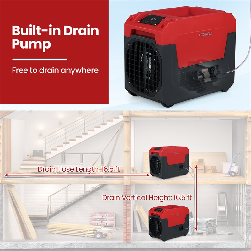 140 Pints Commercial Dehumidifier with Pump & Drain Hose, Portable Industrial Dehumidifier for 1800 Sq.Ft, Basements, Water Damage, Job Sites