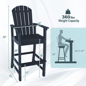 Outdoor HDPE Tall Adirondack Chairs with Armrests & Footrest, 30" Counter Height Bar Stools for Garden Backyard