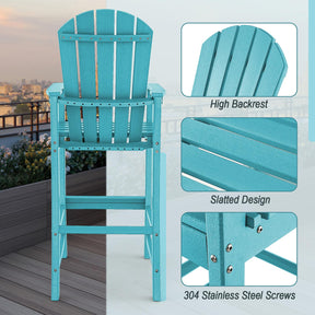 Outdoor HDPE Tall Adirondack Chairs with Armrests & Footrest, 30" Counter Height Bar Stools for Garden Backyard