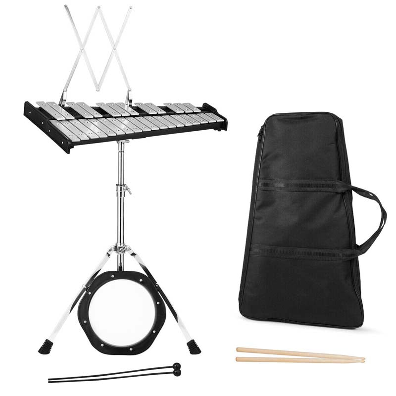 30 Notes Percussion Glockenspiel Bell Kit, Adjustable Height Xylophone with Practice Pad Mallets Sticks Stand Carrying Bag