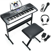 61 Key Keyboard Piano Starter Set with LCD Screen, Portable Digital Piano with Headphone, Foldable Piano Bench, Dual Power Supply