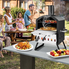2-Layer Outdoor Pizza Oven Wood Fired for Camping BBQ, Stainless Steel Portable Grill Pizza Maker with Folding Legs