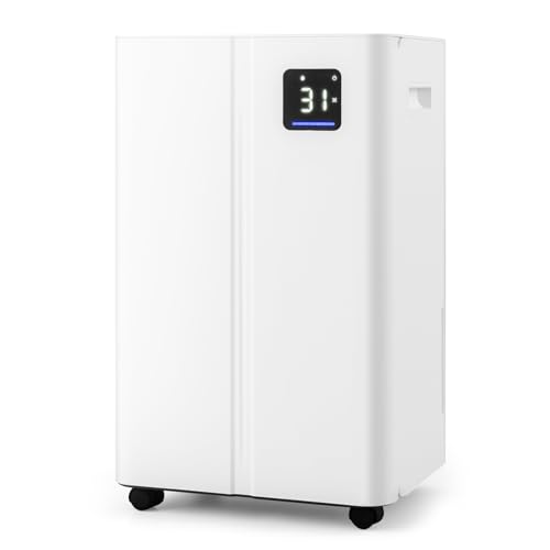 4500 Sq.Ft Dehumidifier for Basement, 54 Pints Dehumidifier with 4L Water Tank, 3 Modes, Timer, Wheels, Memory, Child Lock, Auto Defrost, LED Display & 3-Color Indicator for Home, Bedroom, Bathroom
