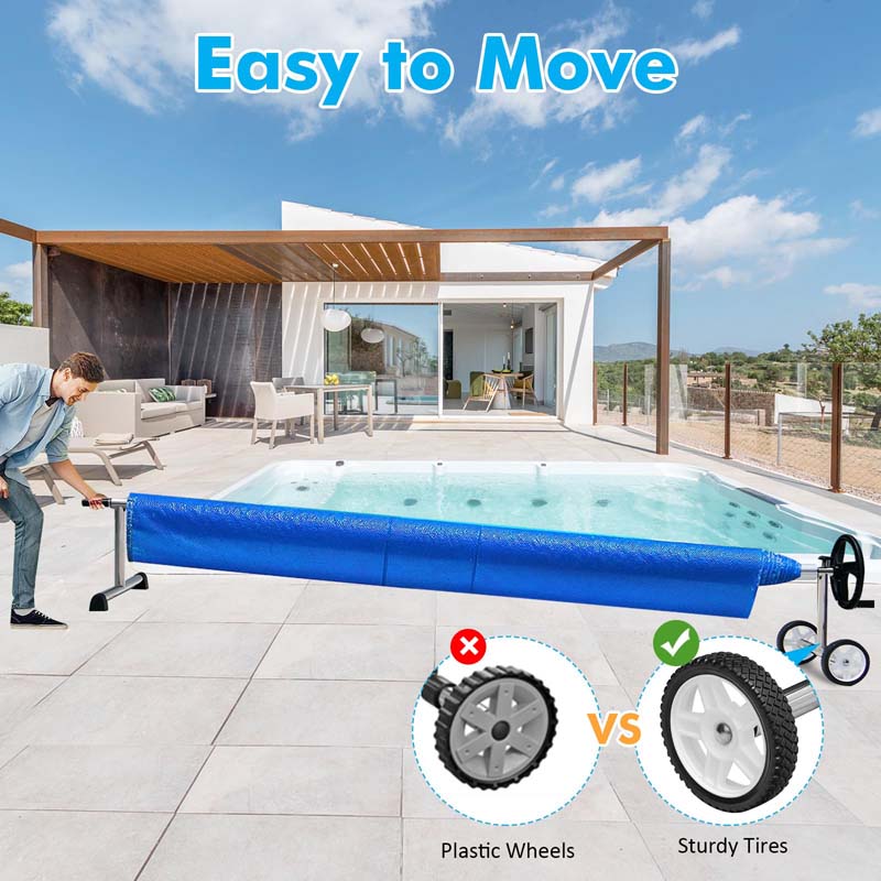 22 FT Solar Pool Cover Reel Set with Hand Crank & Wheels, Aluminum Solar Swimming Inground Cover Blanket Reel Roller