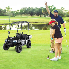 24V 4WD 2-Seater Kids Golf Cart with Sun Shade, Storage Trunk & Remote Control, LED Lights, Electric Ride on Toy Car for Boys Girls Ages 3+