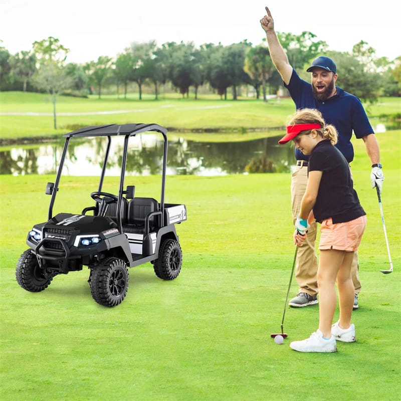 24V 4WD 2-Seater Kids Golf Cart with Sun Shade, Storage Trunk & Remote Control, LED Lights, Electric Ride on Toy Car for Boys Girls Ages 3+