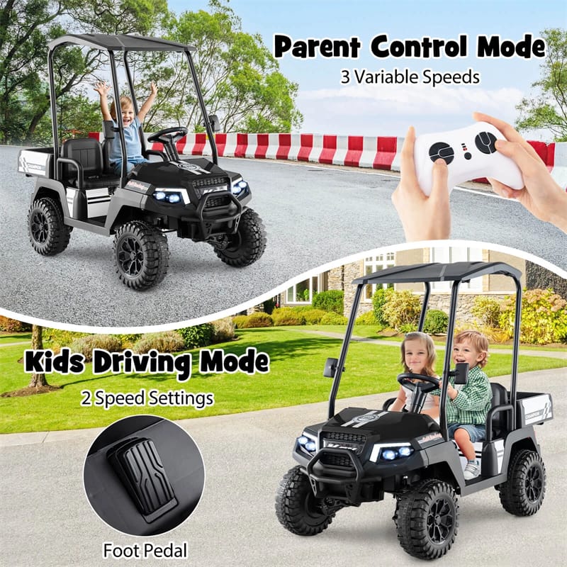 24V 4WD 2-Seater Kids Golf Cart with Sun Shade, Storage Trunk & Remote Control, LED Lights, Electric Ride on Toy Car for Boys Girls Ages 3+
