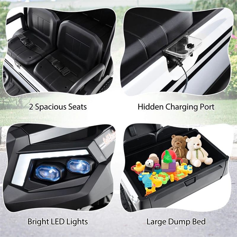 24V 4WD 2-Seater Kids Golf Cart with Sun Shade, Storage Trunk & Remote Control, LED Lights, Electric Ride on Toy Car for Boys Girls Ages 3+