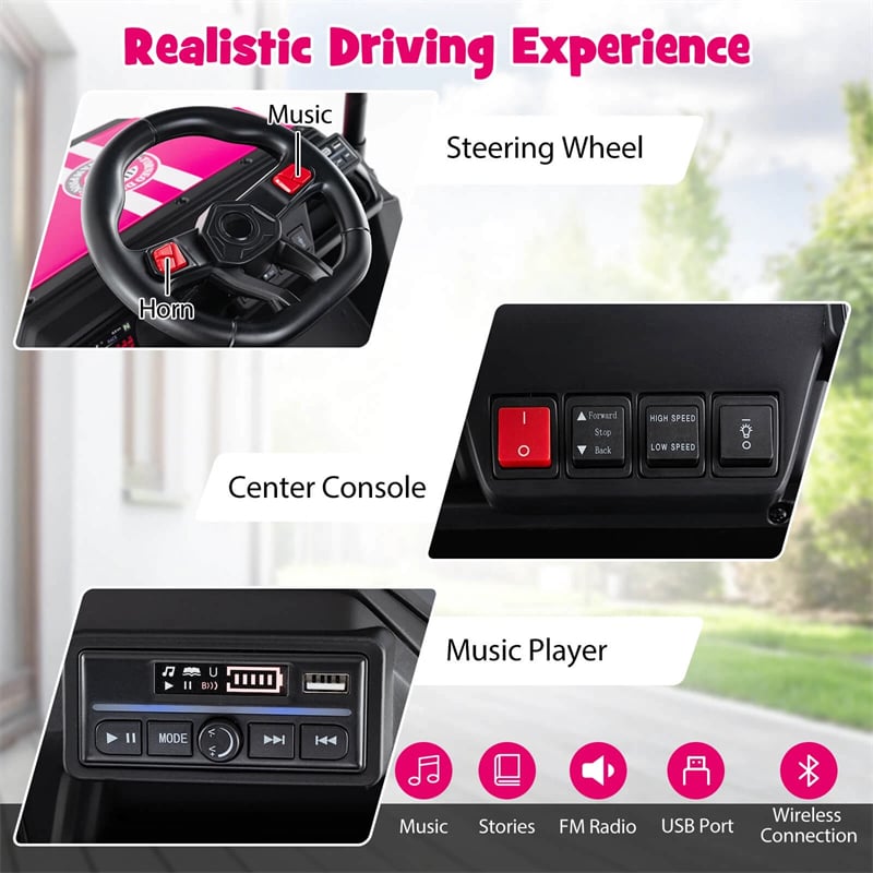 24V 4WD 2-Seater Kids Golf Cart with Sun Shade, Storage Trunk & Remote Control, LED Lights, Electric Ride on Toy Car for Boys Girls Ages 3+