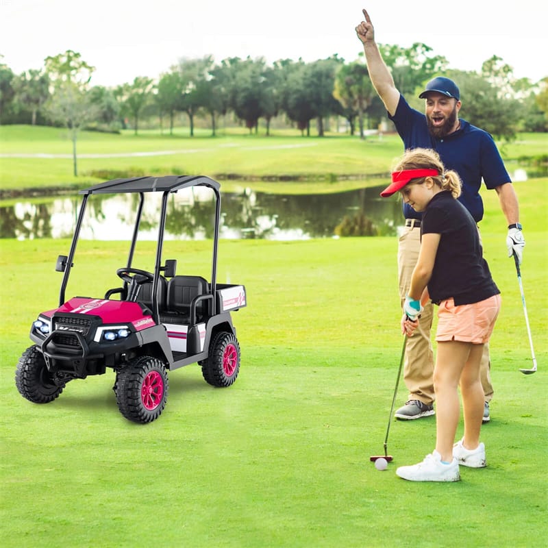 24V 4WD 2-Seater Kids Golf Cart with Sun Shade, Storage Trunk & Remote Control, LED Lights, Electric Ride on Toy Car for Boys Girls Ages 3+