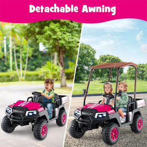 24V 4WD 2-Seater Kids Golf Cart with Sun Shade, Storage Trunk & Remote Control, LED Lights, Electric Ride on Toy Car for Boys Girls Ages 3+
