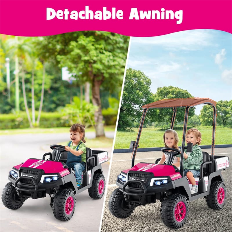 24V 4WD 2-Seater Kids Golf Cart with Sun Shade, Storage Trunk & Remote Control, LED Lights, Electric Ride on Toy Car for Boys Girls Ages 3+