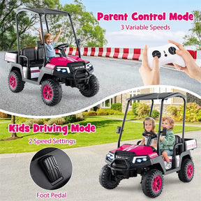 24V 4WD 2-Seater Kids Golf Cart with Sun Shade, Storage Trunk & Remote Control, LED Lights, Electric Ride on Toy Car for Boys Girls Ages 3+
