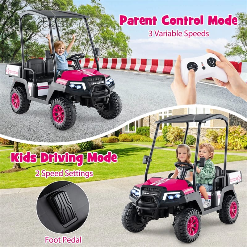 24V 4WD 2-Seater Kids Golf Cart with Sun Shade, Storage Trunk & Remote Control, LED Lights, Electric Ride on Toy Car for Boys Girls Ages 3+