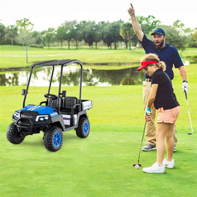 24V 4WD 2-Seater Kids Golf Cart with Sun Shade, Storage Trunk & Remote Control, LED Lights, Electric Ride on Toy Car for Boys Girls Ages 3+