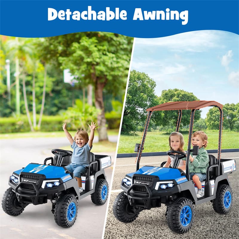 24V 4WD 2-Seater Kids Golf Cart with Sun Shade, Storage Trunk & Remote Control, LED Lights, Electric Ride on Toy Car for Boys Girls Ages 3+