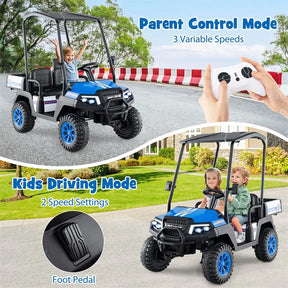24V 4WD 2-Seater Kids Golf Cart with Sun Shade, Storage Trunk & Remote Control, LED Lights, Electric Ride on Toy Car for Boys Girls Ages 3+