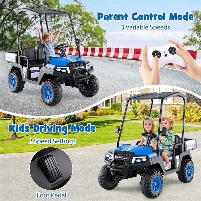 24V 4WD 2-Seater Kids Golf Cart with Sun Shade, Storage Trunk & Remote Control, LED Lights, Electric Ride on Toy Car for Boys Girls Ages 3+