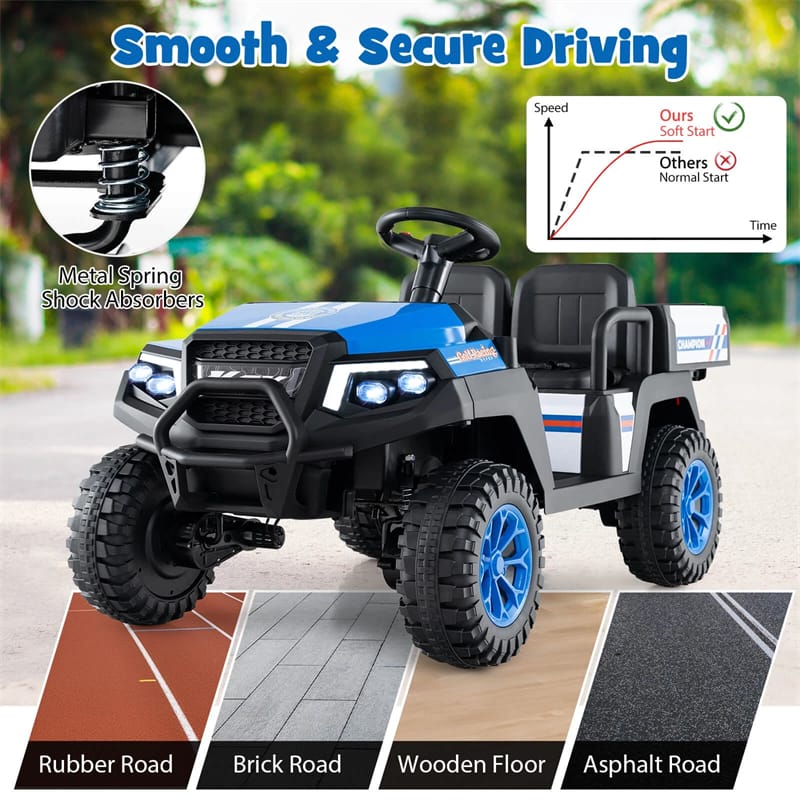 24V 4WD 2-Seater Kids Golf Cart with Sun Shade, Storage Trunk & Remote Control, LED Lights, Electric Ride on Toy Car for Boys Girls Ages 3+