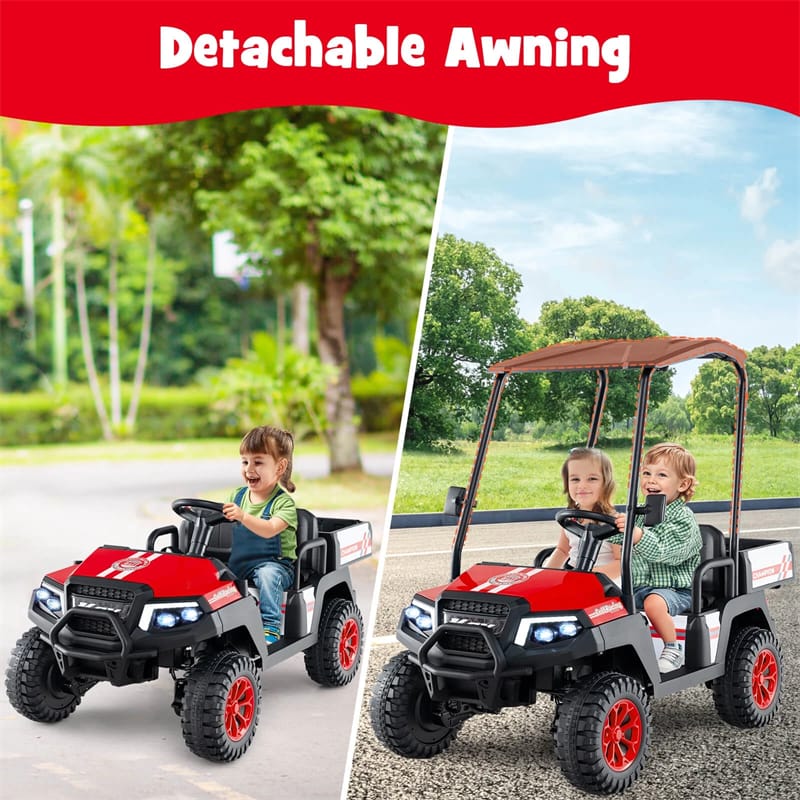 24V 4WD 2-Seater Kids Golf Cart with Sun Shade, Storage Trunk & Remote Control, LED Lights, Electric Ride on Toy Car for Boys Girls Ages 3+