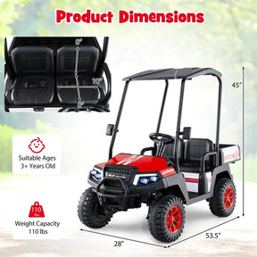 24V 4WD 2-Seater Kids Golf Cart with Sun Shade, Storage Trunk & Remote Control, LED Lights, Electric Ride on Toy Car for Boys Girls Ages 3+