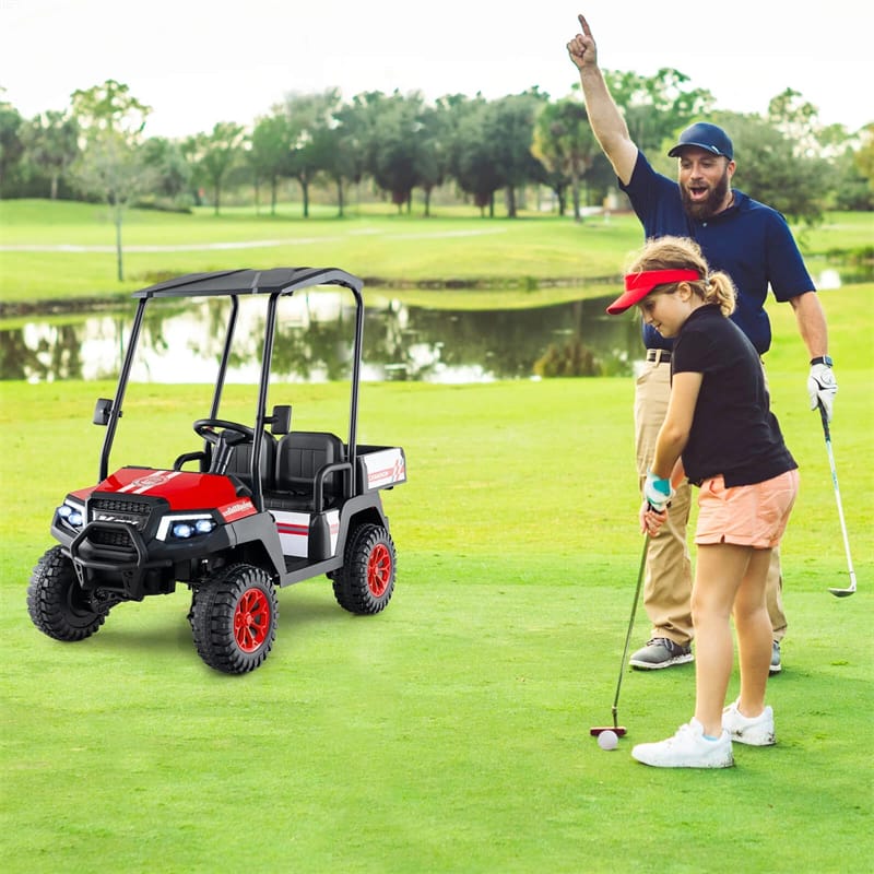 24V 4WD 2-Seater Kids Golf Cart with Sun Shade, Storage Trunk & Remote Control, LED Lights, Electric Ride on Toy Car for Boys Girls Ages 3+