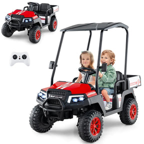 24V 4WD 2-Seater Kids Golf Cart with Sun Shade, Storage Trunk & Remote Control, LED Lights, Electric Ride on Toy Car for Boys Girls Ages 3+