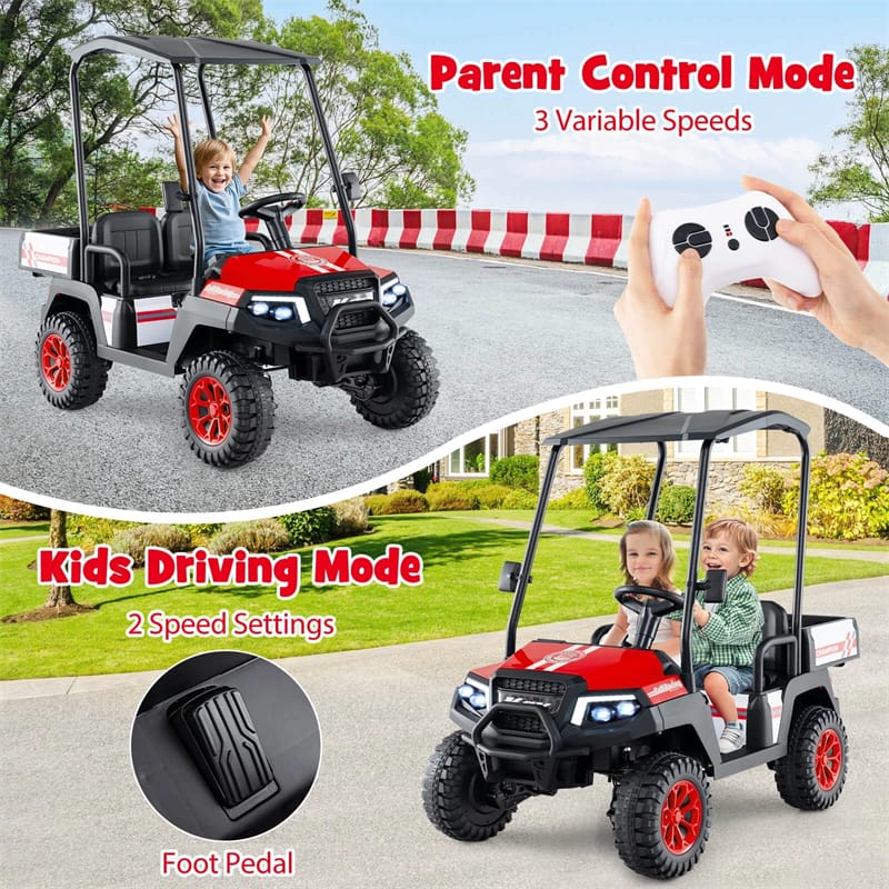 24V 4WD 2-Seater Kids Golf Cart with Sun Shade, Storage Trunk & Remote Control, LED Lights, Electric Ride on Toy Car for Boys Girls Ages 3+