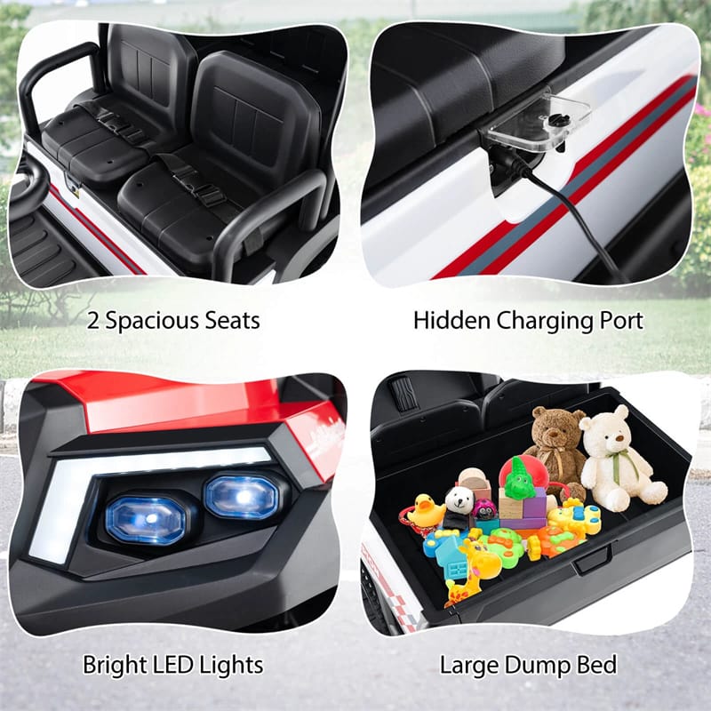 24V 4WD 2-Seater Kids Golf Cart with Sun Shade, Storage Trunk & Remote Control, LED Lights, Electric Ride on Toy Car for Boys Girls Ages 3+