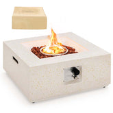 28" 40,000 BTU Terrazzo Square Propane Gas Fire Pit Table with Lava Rocks, Simple Ignition System and Waterproof Cover
