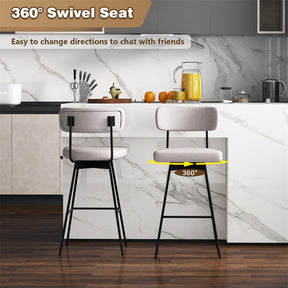 Swivel Bar Stools Set of 2, 29" Upholstered Bar Height Chairs with Back, Heavy-Duty Metal Legs & Footrest for Kitchen Island, Home Bar